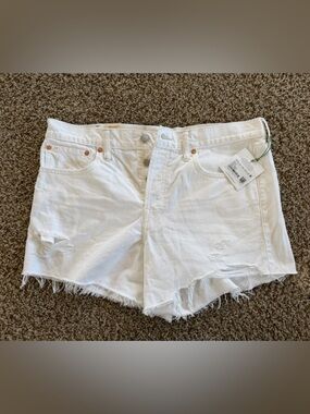 American Eagle Outfitters White Distressed Denim Shorts